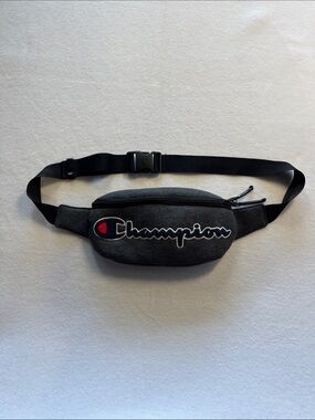 Champion Dark Gray Waist Pack with Red Logo Accent